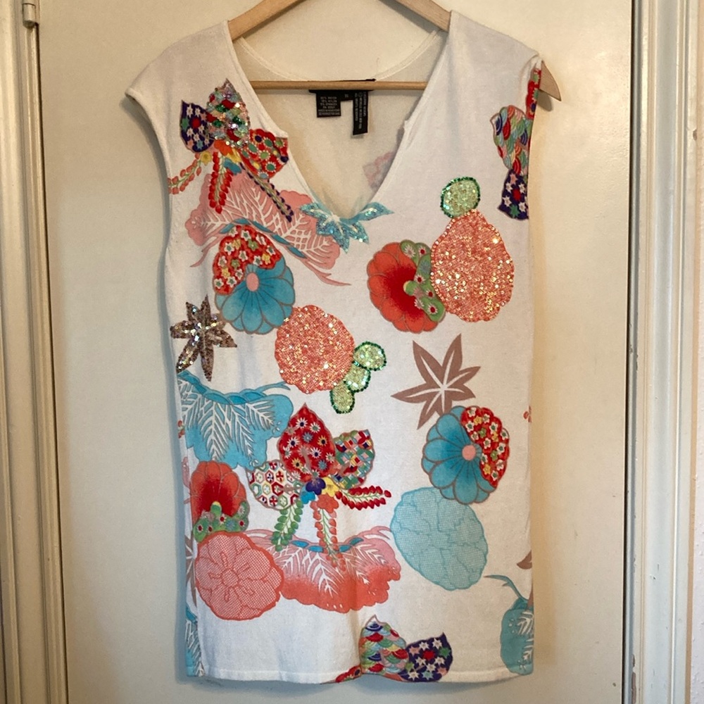 Mandarin Collar Floral Cotton Top ( S ) Michelle Nicole